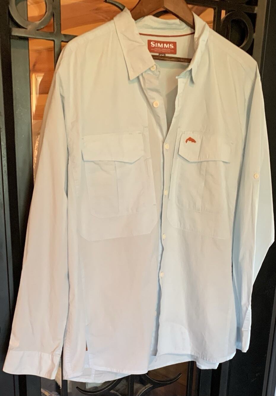 Simms Men's Guide XXL Light Blue 100% Cotton Fishing Shirt Button Front Pockets